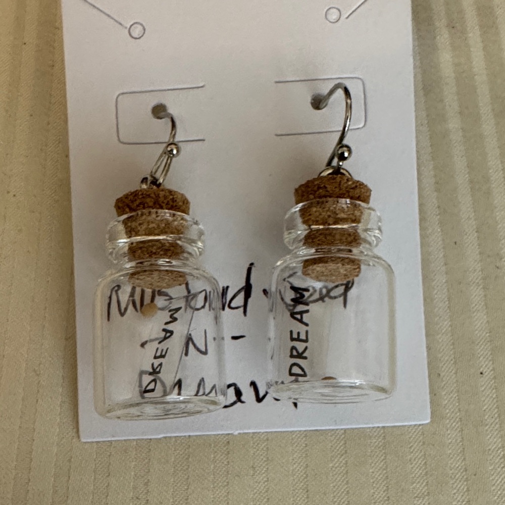 Mustard Seed Glass Bottle Earrings with Cork